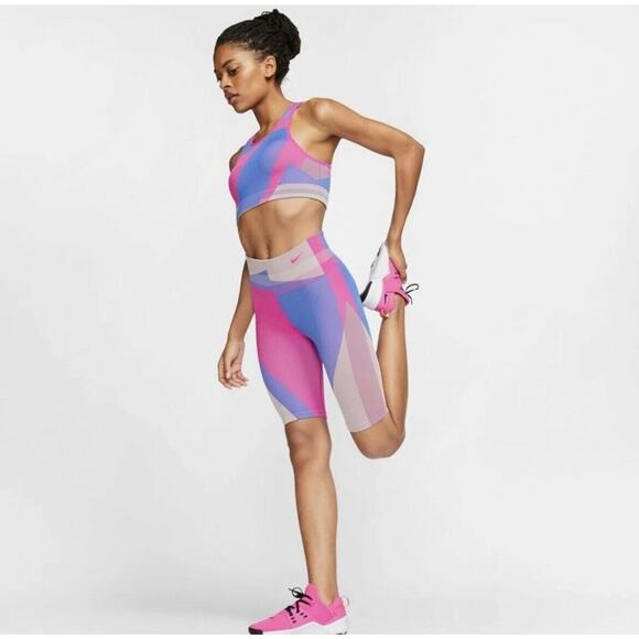 Nike Icon Clash Color Block Dri Fit Stretch Shorts & Sports Bra Set size large